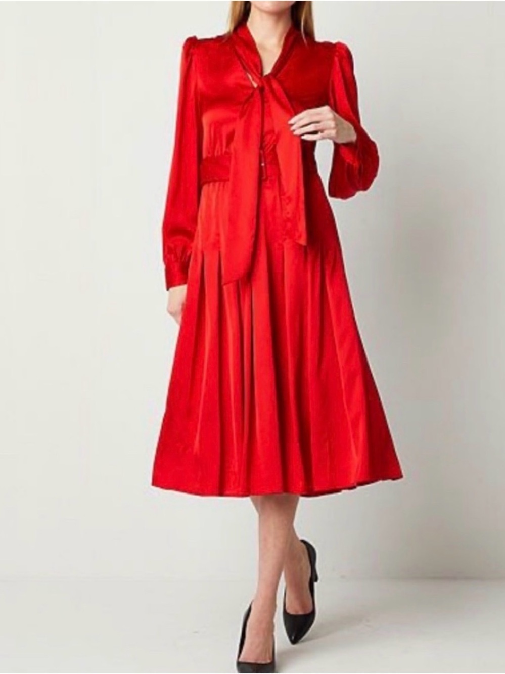 Worthington Crimson Red Pleated Satin Midi Dress